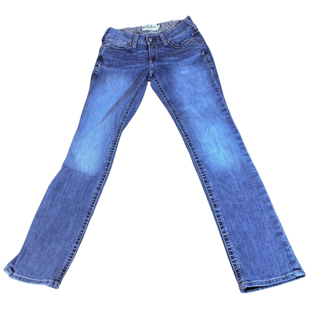 Ariat R.E.A.L Jeans Women 28 Large Blue Denim Stretch Straight Leg Everyday Wear